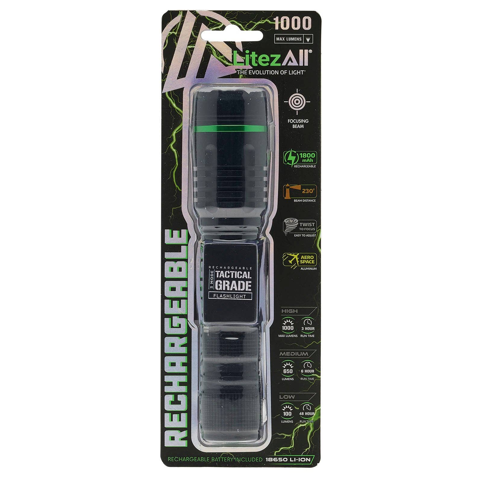 nan LitezAll Thin Rechargeable 1000 Lumen Tactical Flashlight, nan: nan, nan: nan, nan: nan
