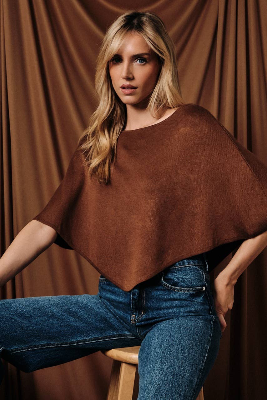 Sunday Edition by LE LIS Slouchy Boat Neck Knit Pullover Poncho Top