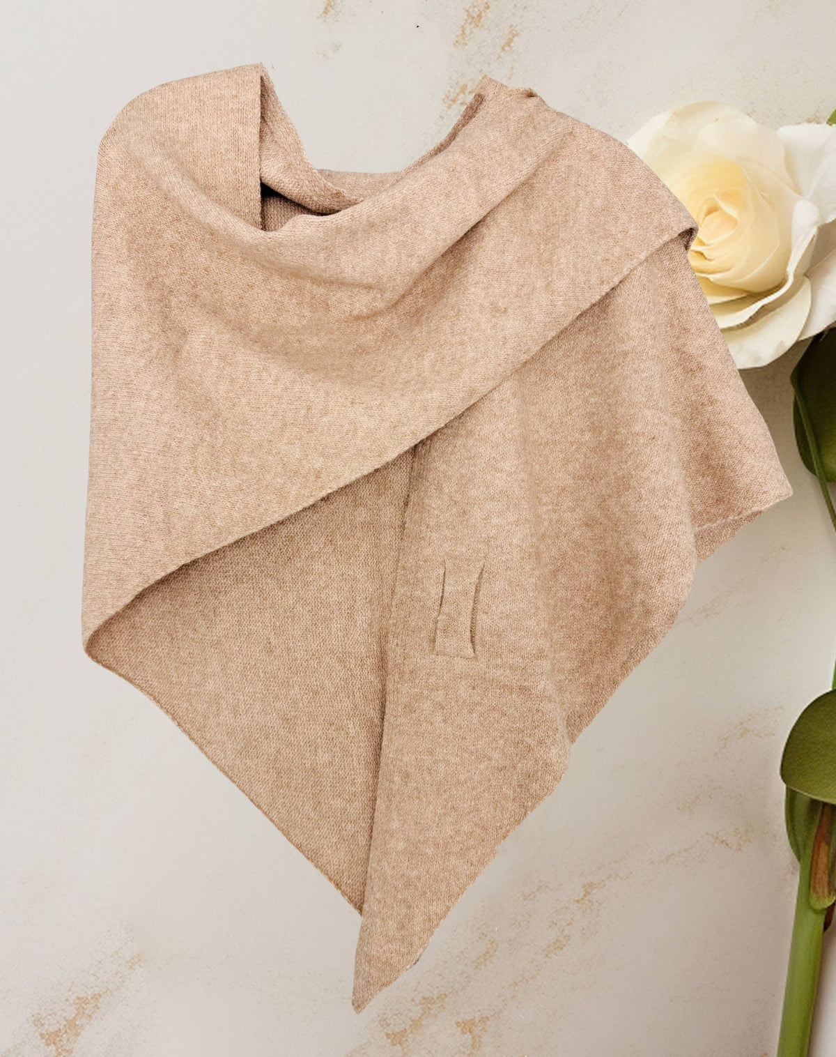 JC Sunny Fashion JC063345 Cashmere-Blend Knit Triangle Shawl with Cross-Front Design – Wine Red