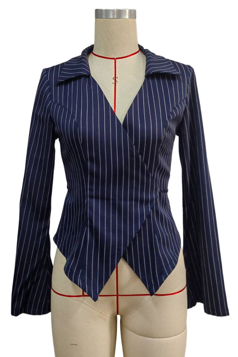 Soli Echo Striped Wrap V-Neck Tie Waist Blouse