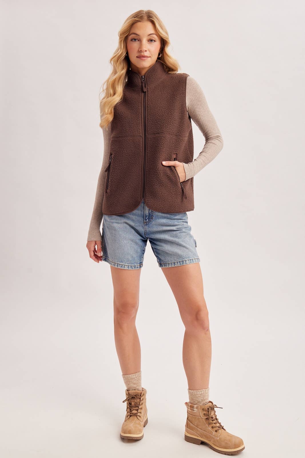 Peace Love Line Women's Sherpa Fleece Zip-Front Vest (PM5686)