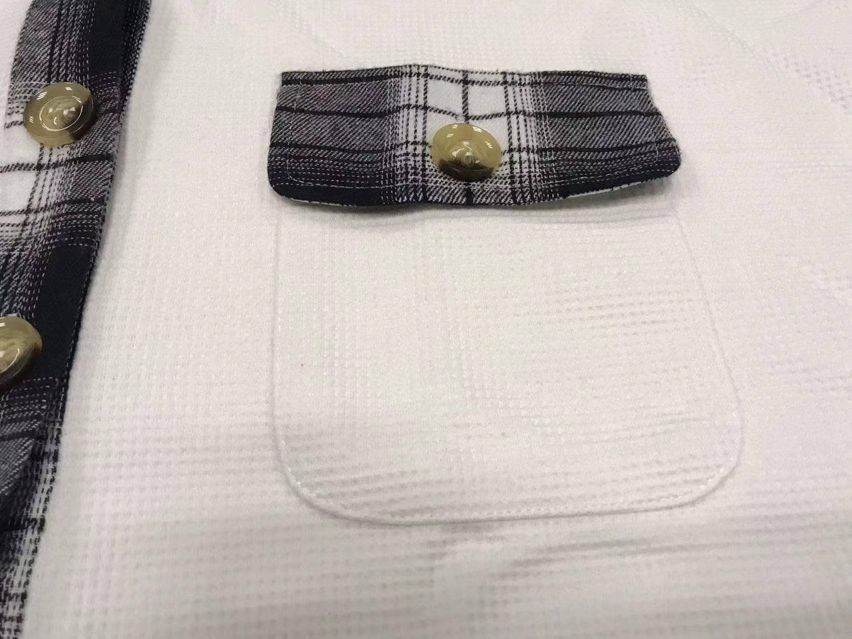 Sweet Kama Women's Plaid Waffle Button-Down Shirt – Apricot