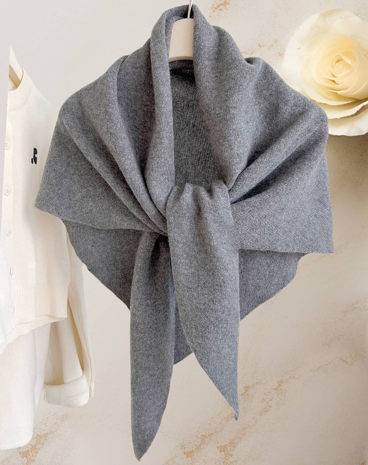 JC Sunny Fashion JC063345 Cashmere-Blend Knit Triangle Shawl with Cross-Front Design – Wine Red