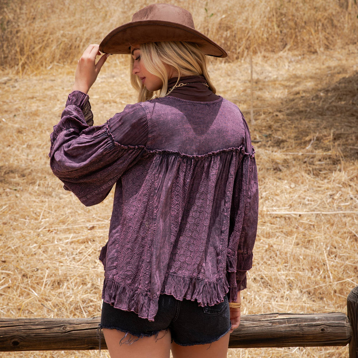 Young Threads Dreamy Sheer V-Neck Ruffled Button-Front Top – Gravel