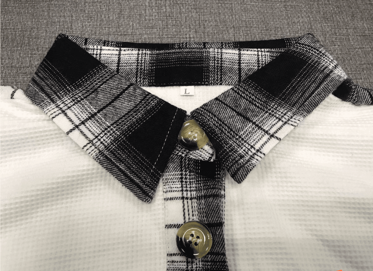 Sweet Kama Women's Plaid Waffle Button-Down Shirt – Apricot