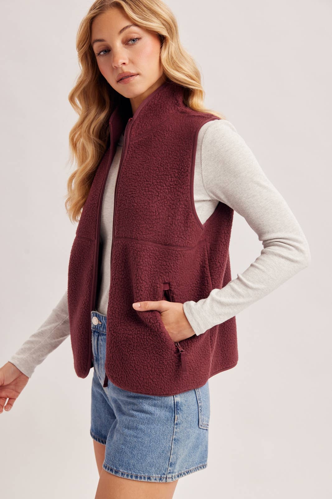 Peace Love Line Women's Sherpa Fleece Zip-Front Vest (PM5686)
