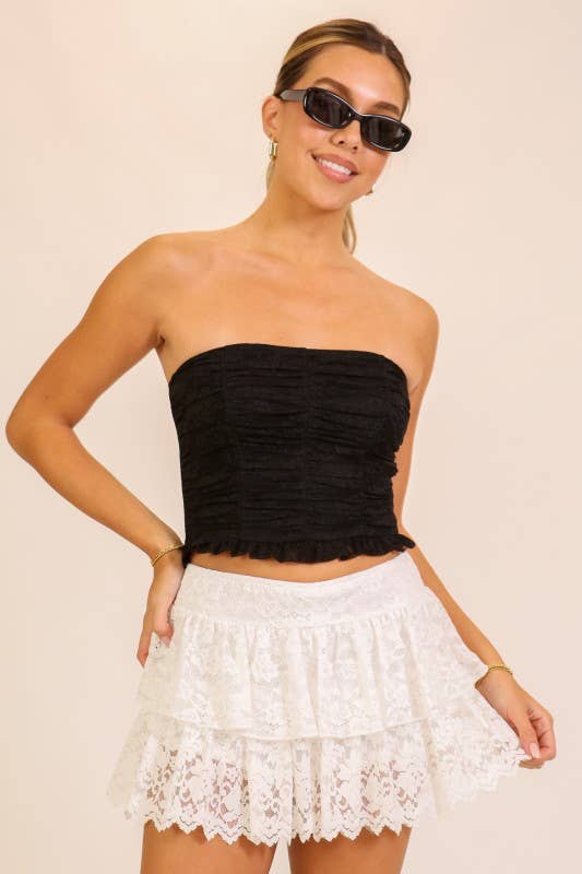 Timing Brand Women's Red Lace Strapless Crop Top