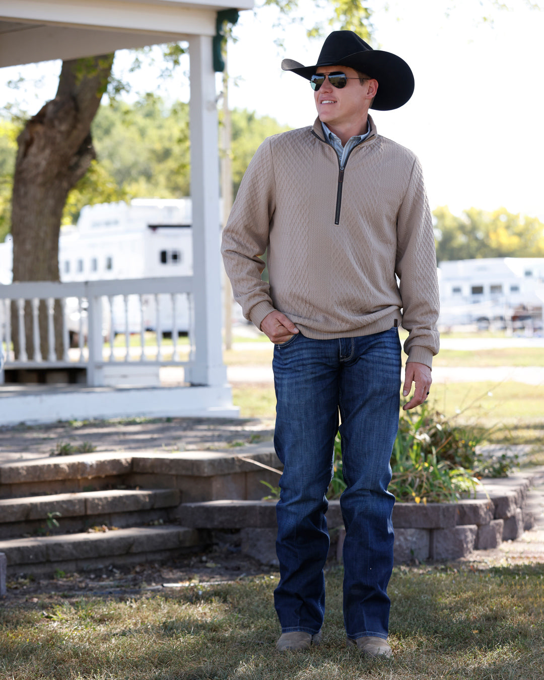 Cinch Men's Textured Half-Zip Pullover - Stone (MWK1957001) - view 4