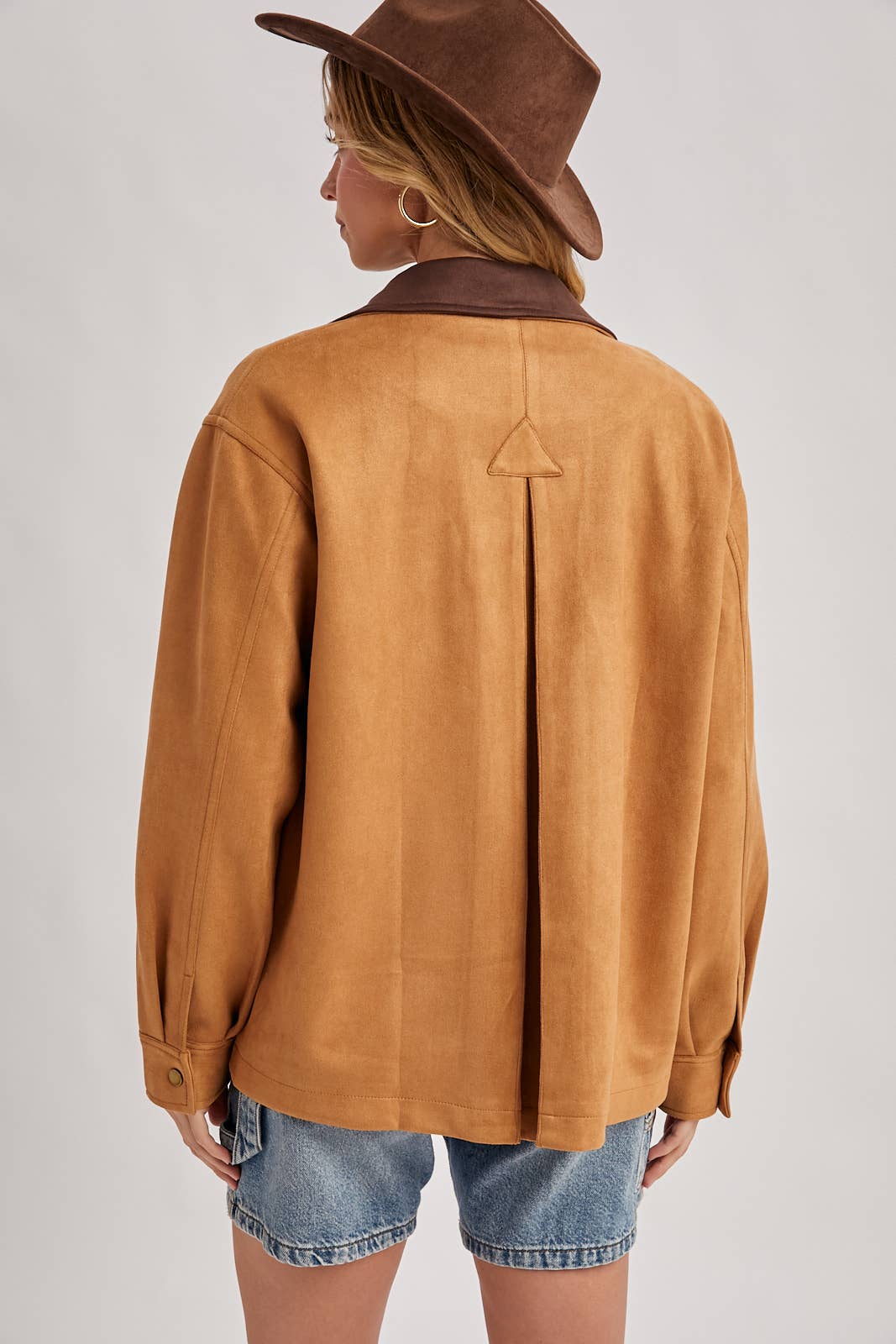 Peace Love Line Women's Faux Suede Button-Down Jacket (PL9022) – Camel