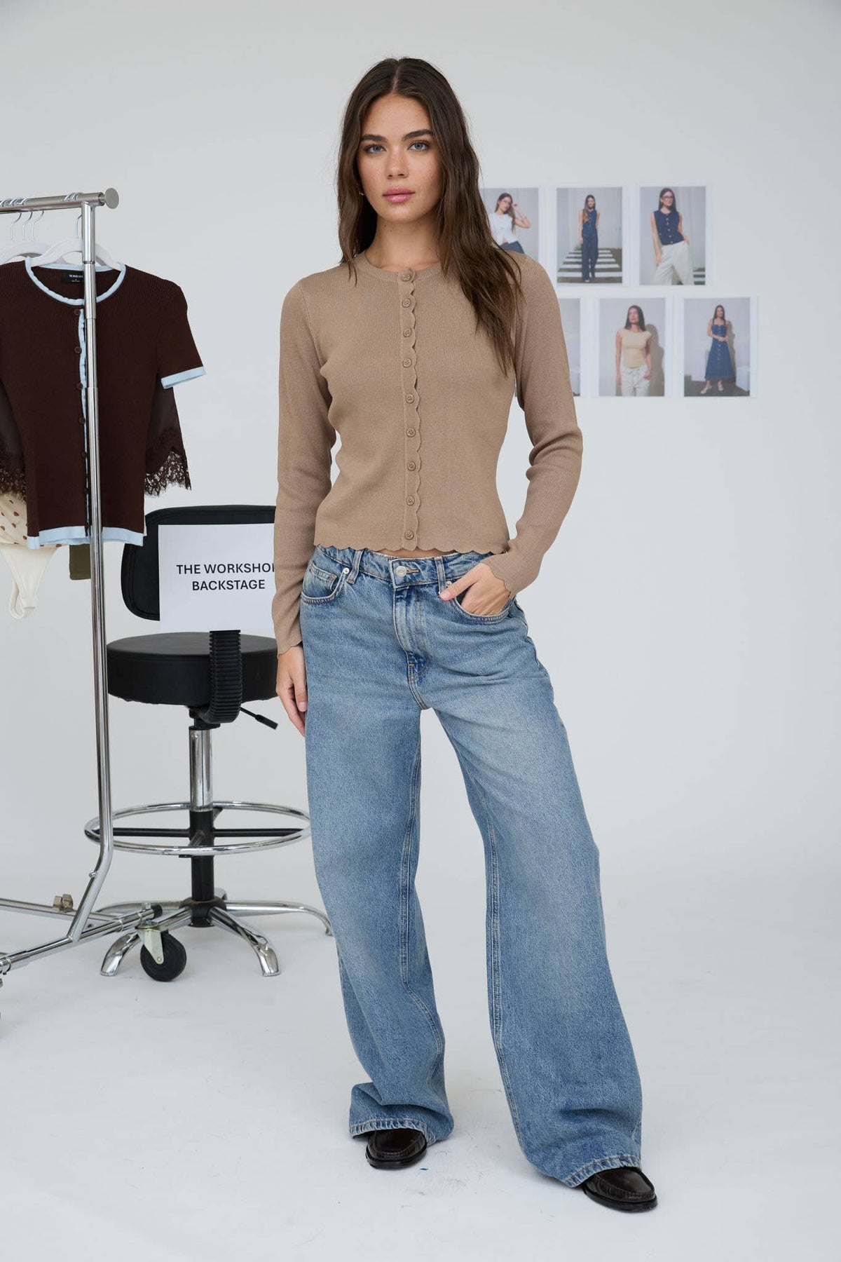 The Workshop Studio Scalloped Button Detail Long Sleeve Knit Cardigan