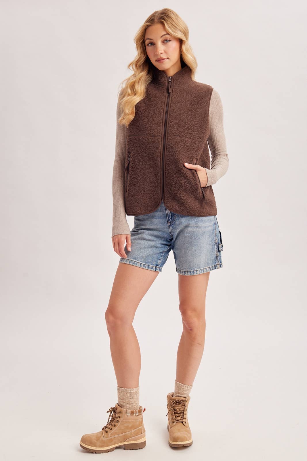 Peace Love Line Women's Sherpa Fleece Zip-Front Vest (PM5686)