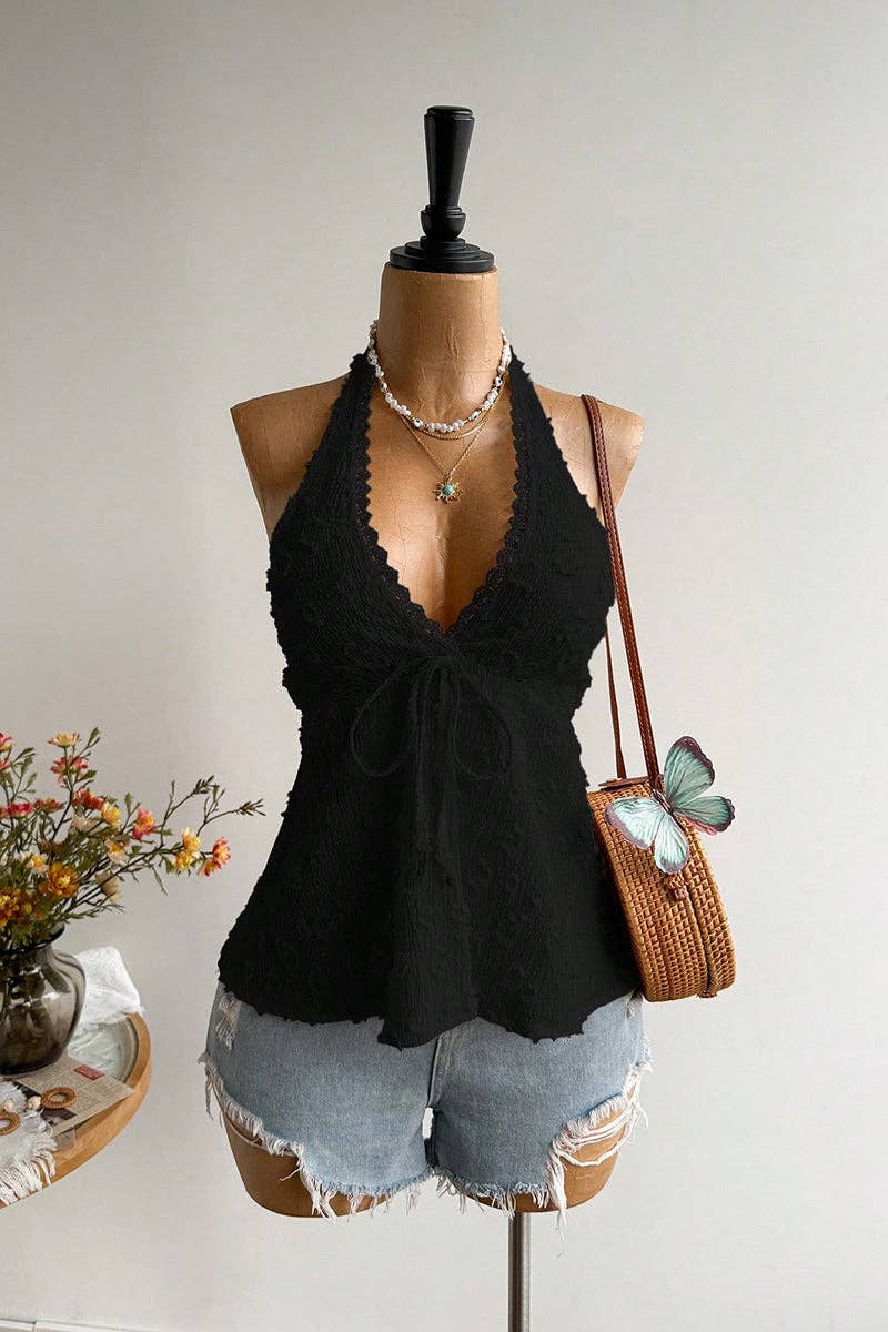 Soli Echo Halter Tie Back Floral Camisole Top – Wine