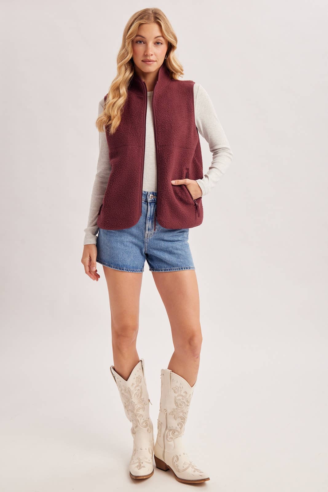 Peace Love Line Women's Sherpa Fleece Zip-Front Vest (PM5686)