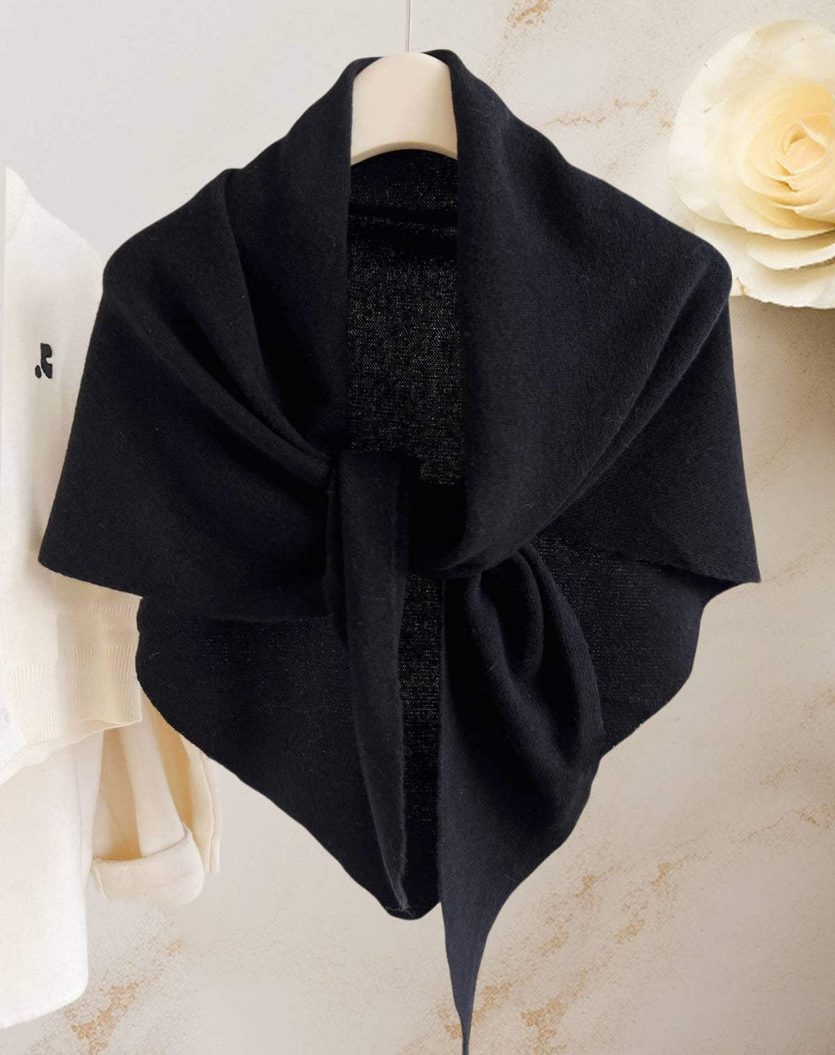 JC Sunny Fashion JC063345 Cashmere-Blend Knit Triangle Shawl with Cross-Front Design – Wine Red
