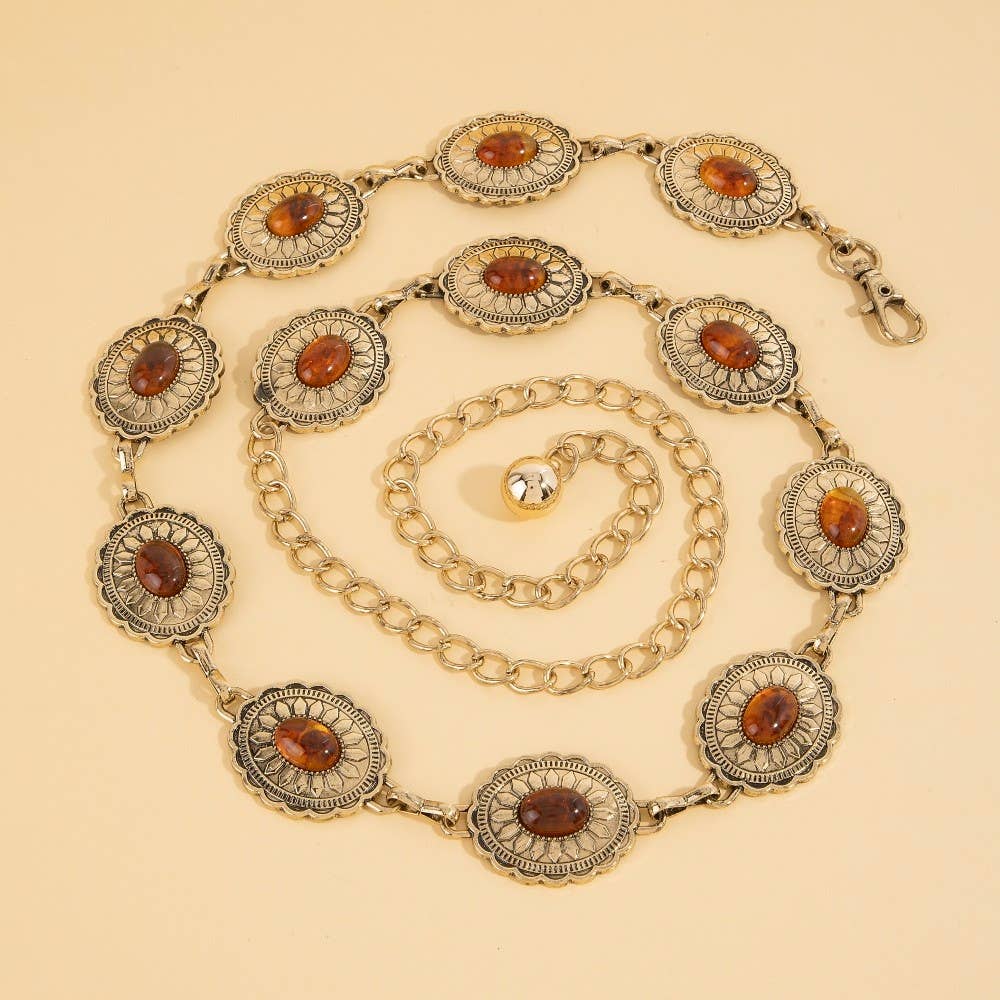 Oval Amber Stud Concho Western Chain Belt: GBR