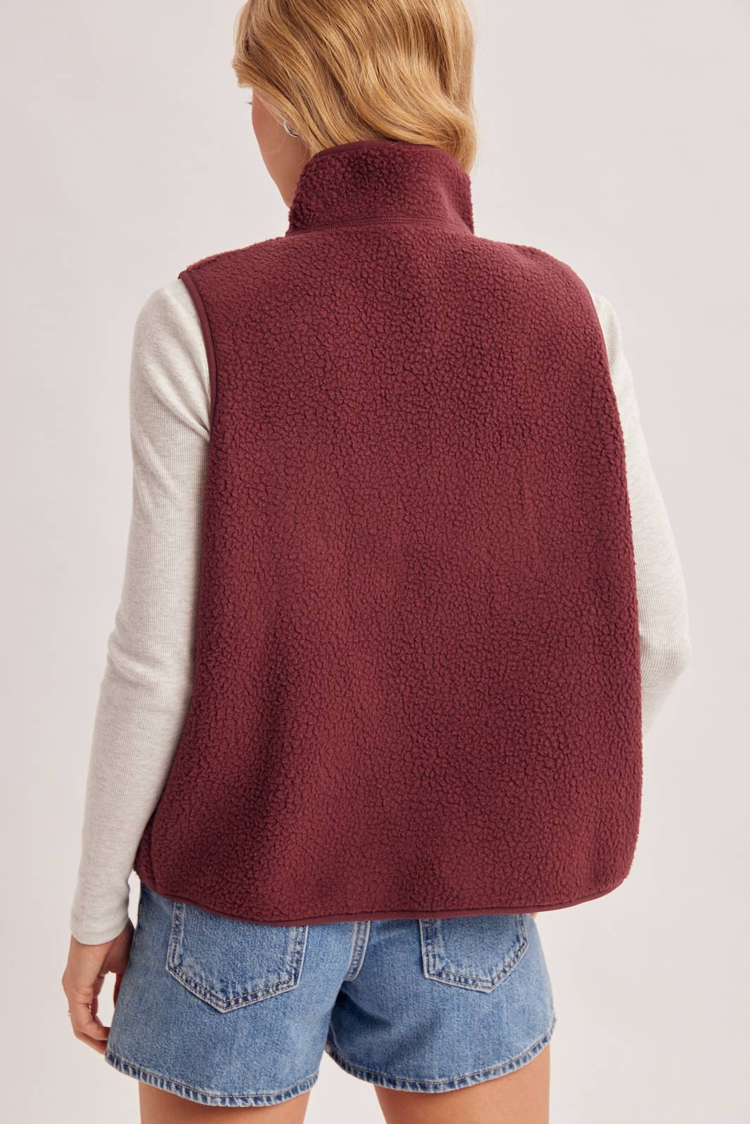 Peace Love Line Women's Sherpa Fleece Zip-Front Vest (PM5686)