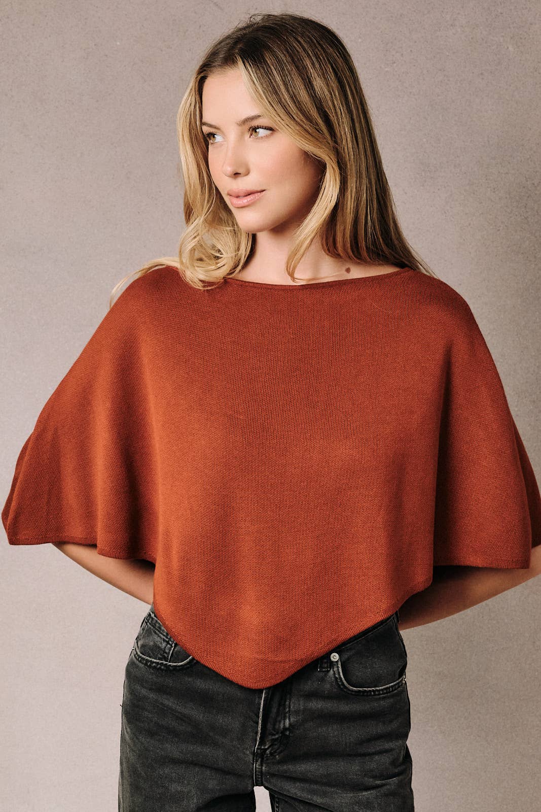 Sunday Edition by LE LIS Slouchy Boat Neck Knit Pullover Poncho Top