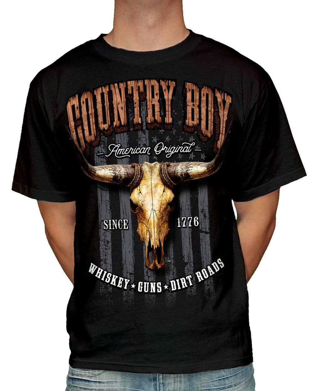 Country Girl Store Country Boy® Men's Cotton Tee Whiskey Guns Dirt Roads – Black