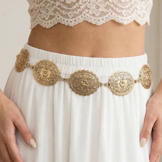 Floral Concho Western Chain Belt: S