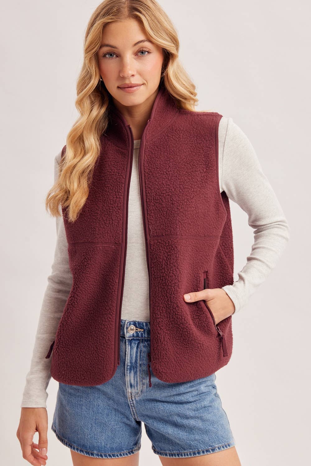 Peace Love Line Women's Sherpa Fleece Zip-Front Vest (PM5686)