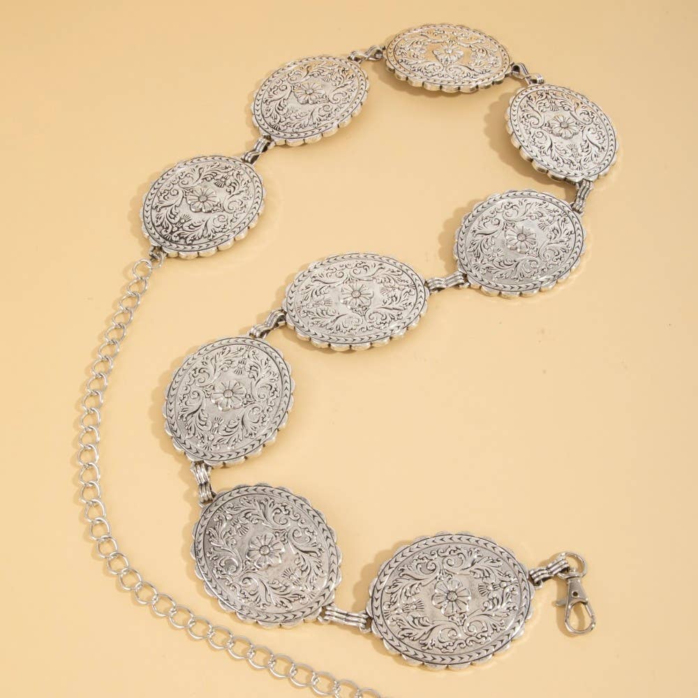 Floral Concho Western Chain Belt: S