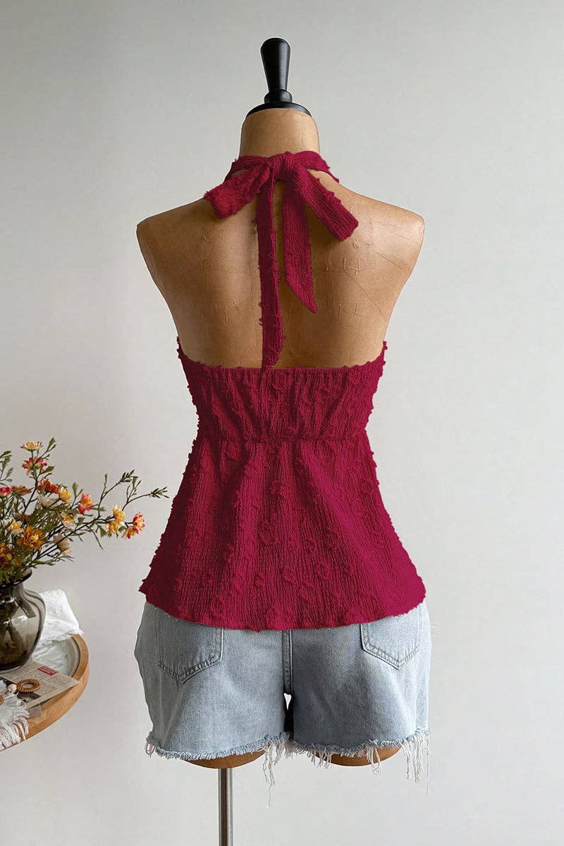 Soli Echo Halter Tie Back Floral Camisole Top – Wine