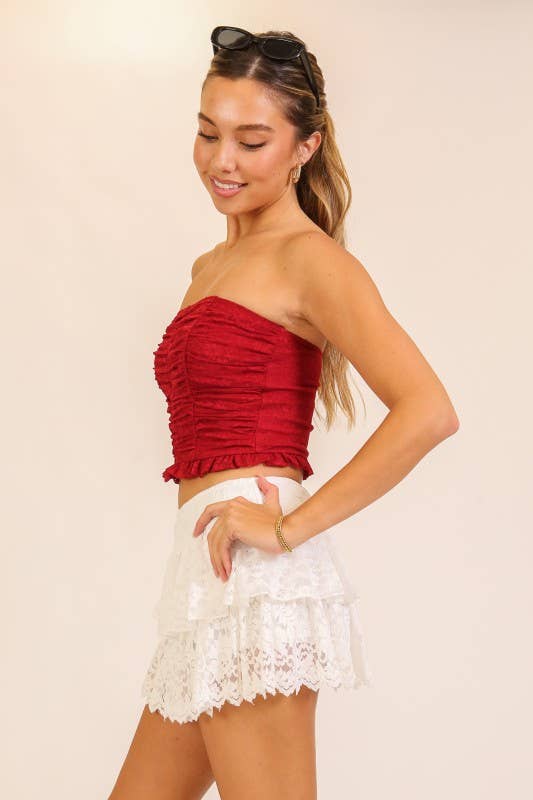 Timing Brand Women's Red Lace Strapless Crop Top