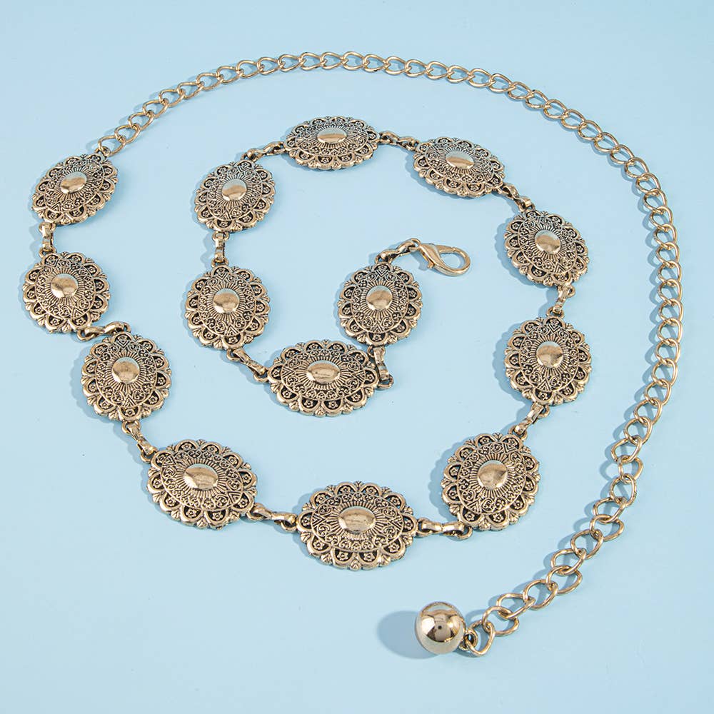 Anarchy Street Ornate Filigree Oval Concho Chain Belt