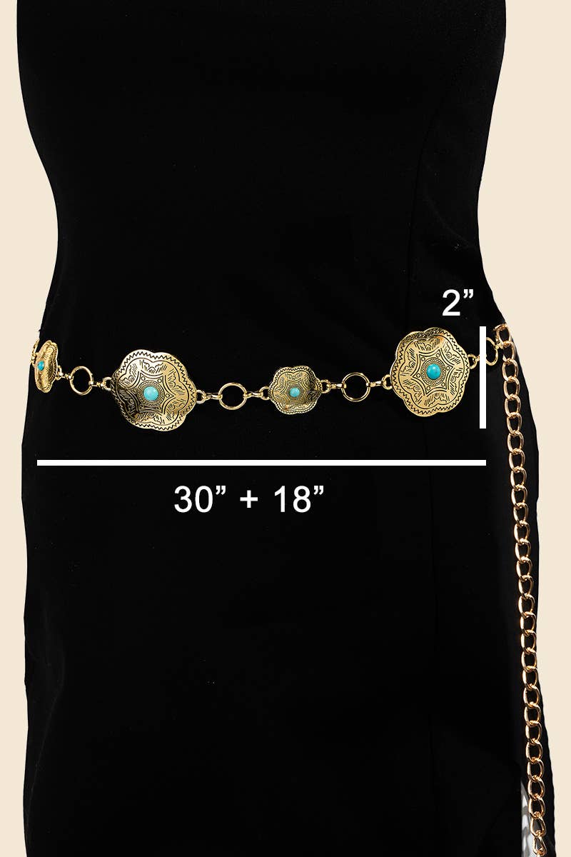 Floral Disc Western Concho Chain Belt: S