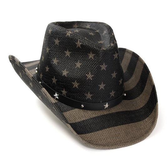 Black & Gray Americana Straw Western Hat: L/XL