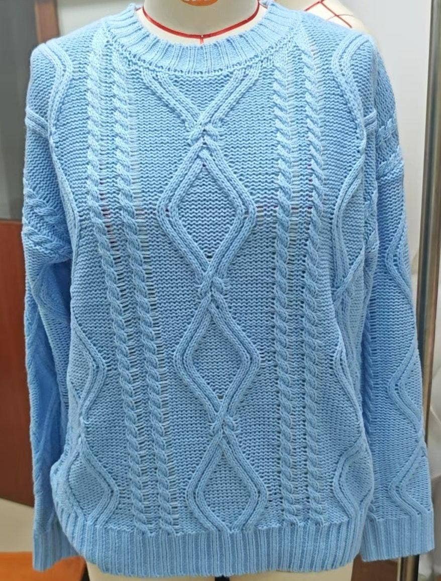 Round-neck crochet cable knit sweater – Pink