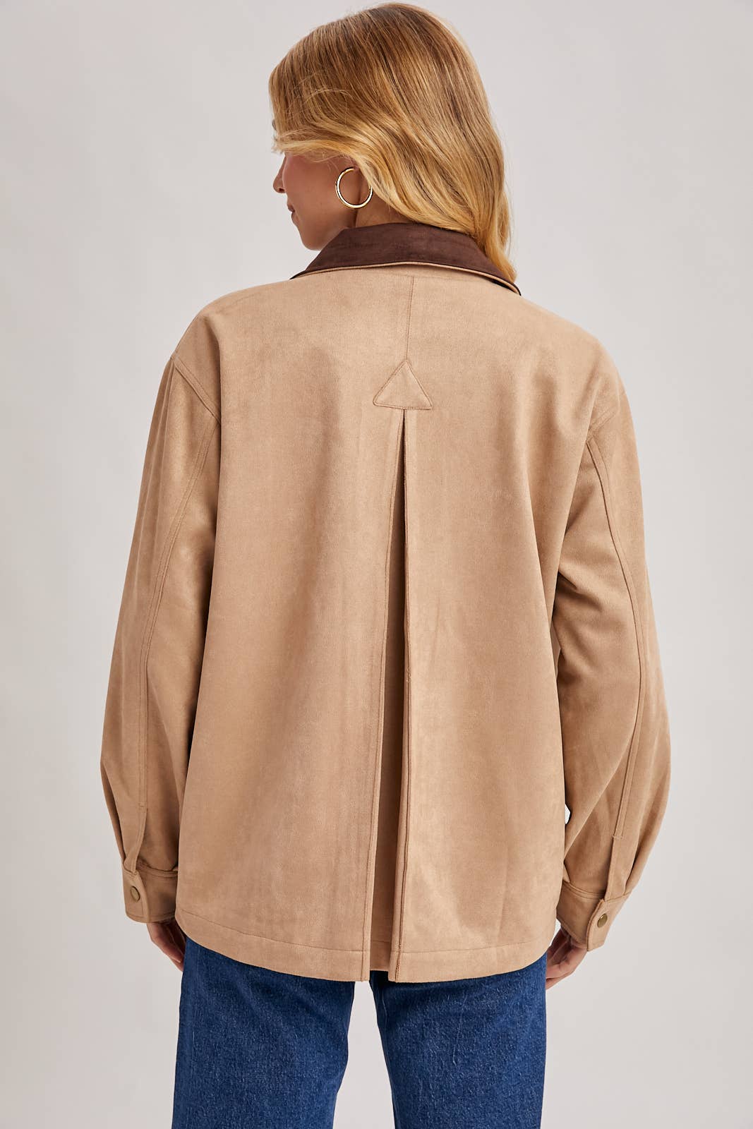 Peace Love Line Women's Faux Suede Button-Down Jacket (PL9022) – Camel