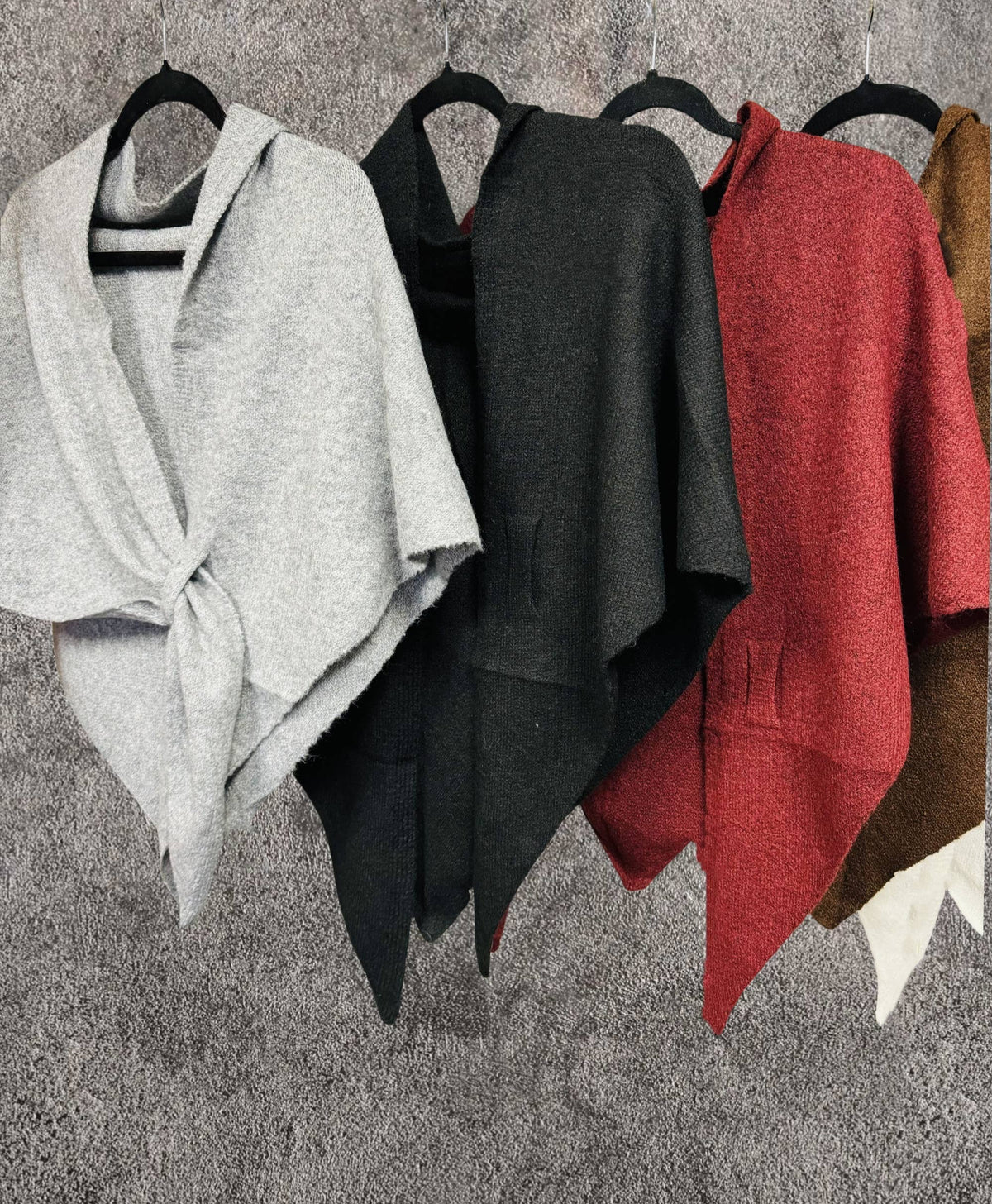 JC Sunny Fashion JC063345 Cashmere-Blend Knit Triangle Shawl with Cross-Front Design – Wine Red