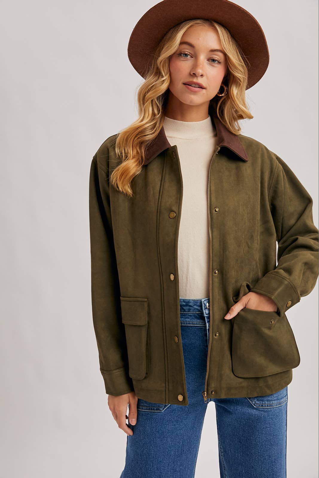 Peace Love Line Women's Faux Suede Button-Down Jacket (PL9022) – Camel