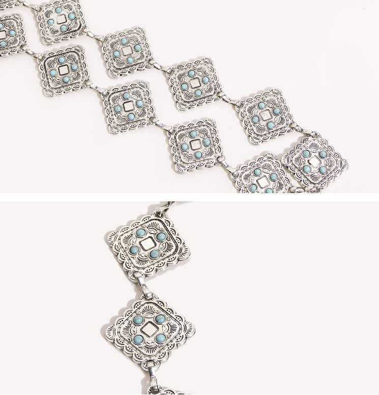 Vintage Turquoise Bohemian Metal Waist Chain: Flowers / M