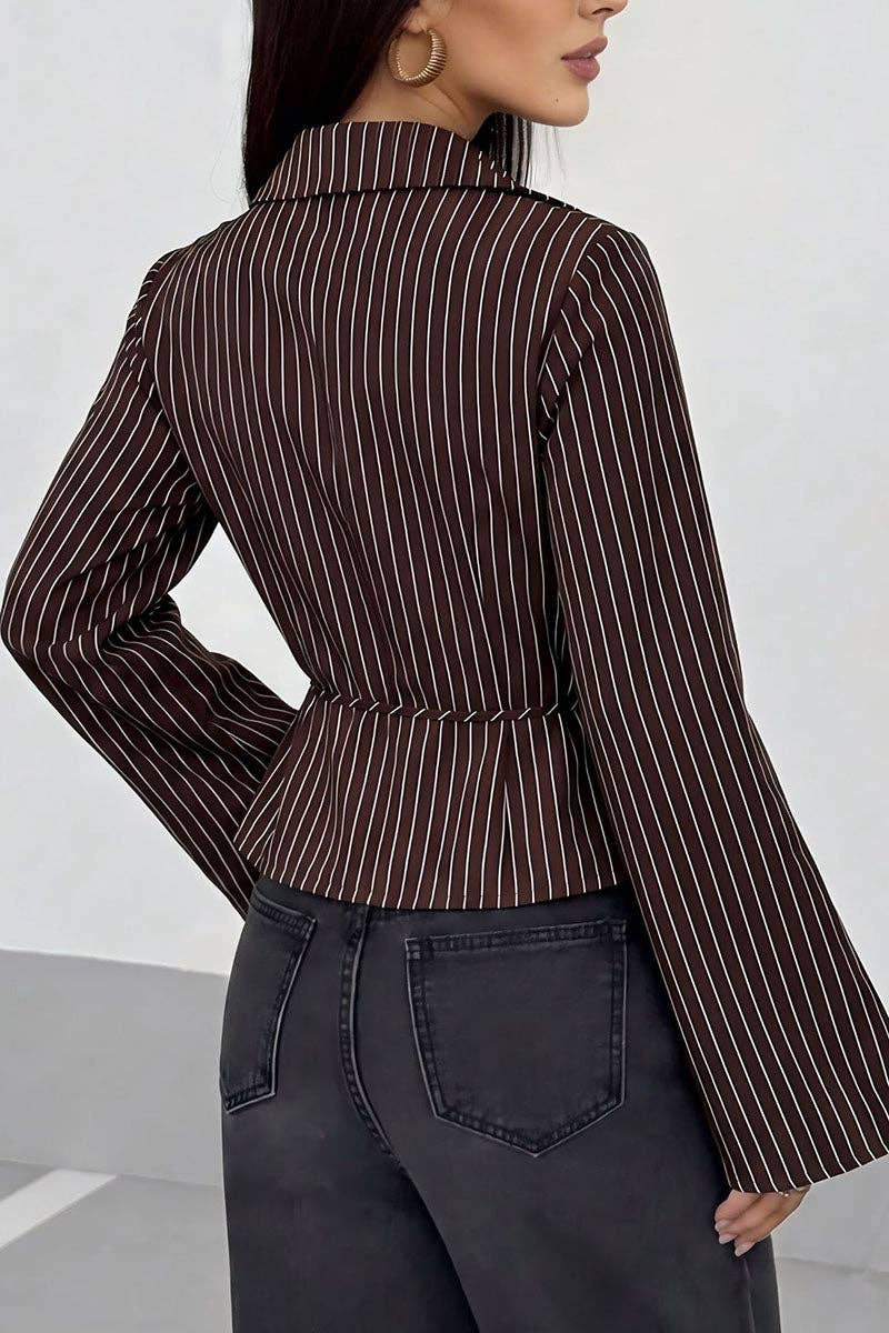 Soli Echo Striped Wrap V-Neck Tie Waist Blouse