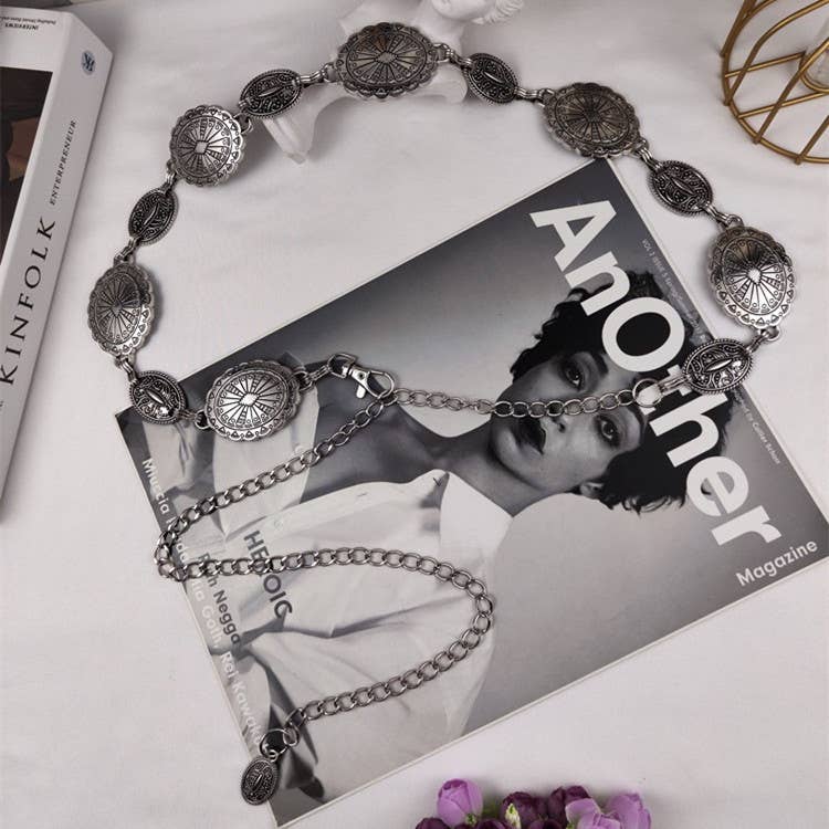 High-End Ethnic Style Vintage Metal Belt Chain: Golden / M