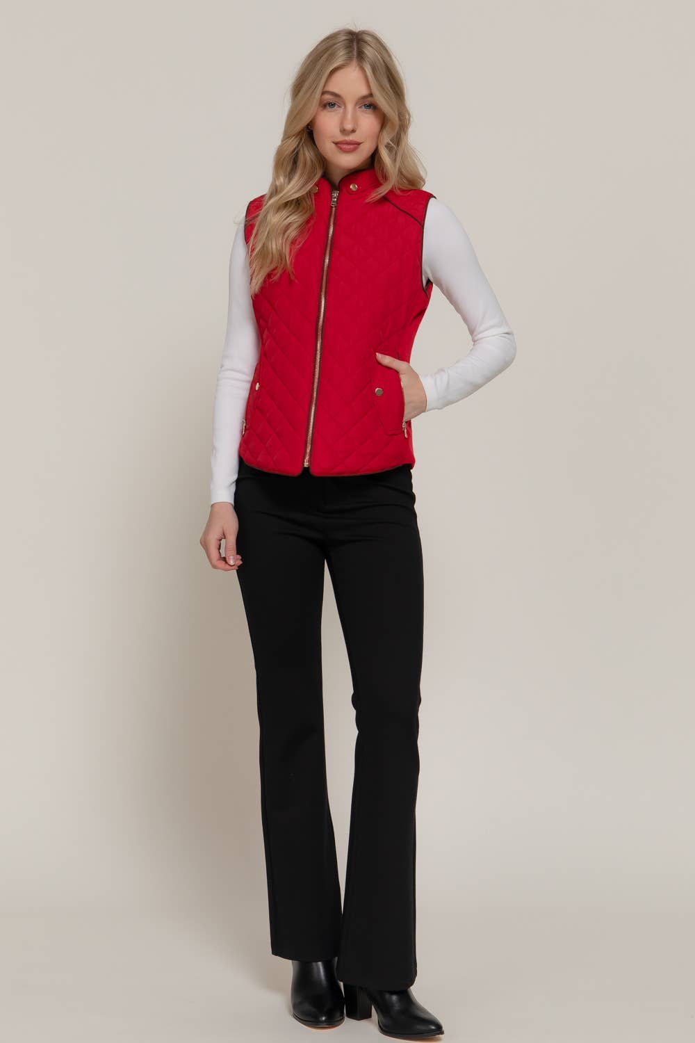 Suede Piping Detail Rib Quilted Padding Vest