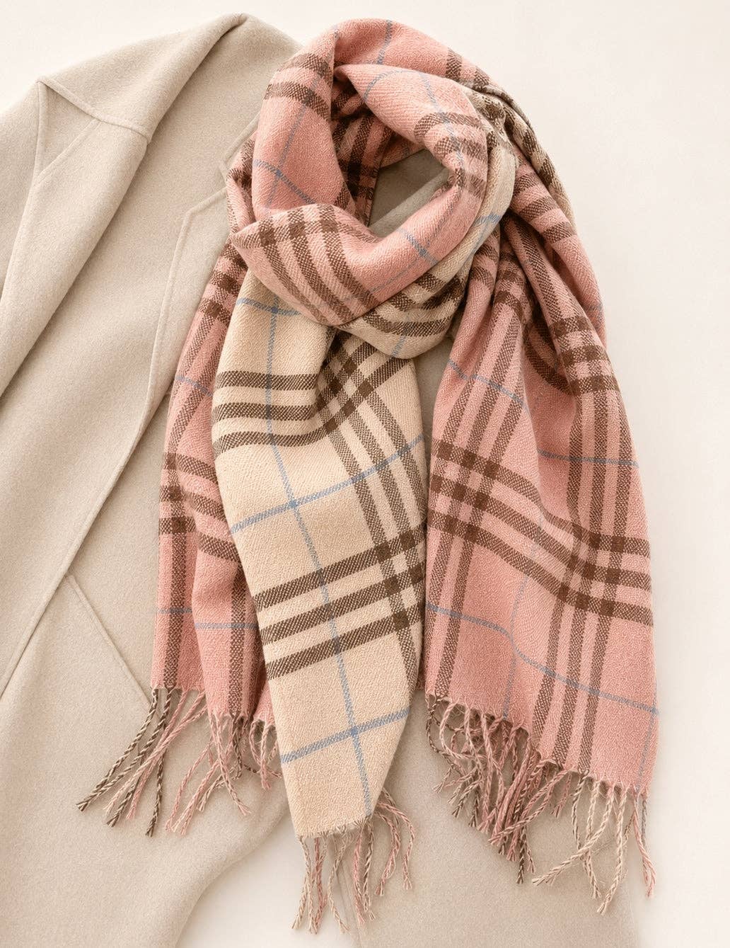 JC Sunny Fashion JC024509 Reversible Double-Sided Plaid Scarf with Fringe