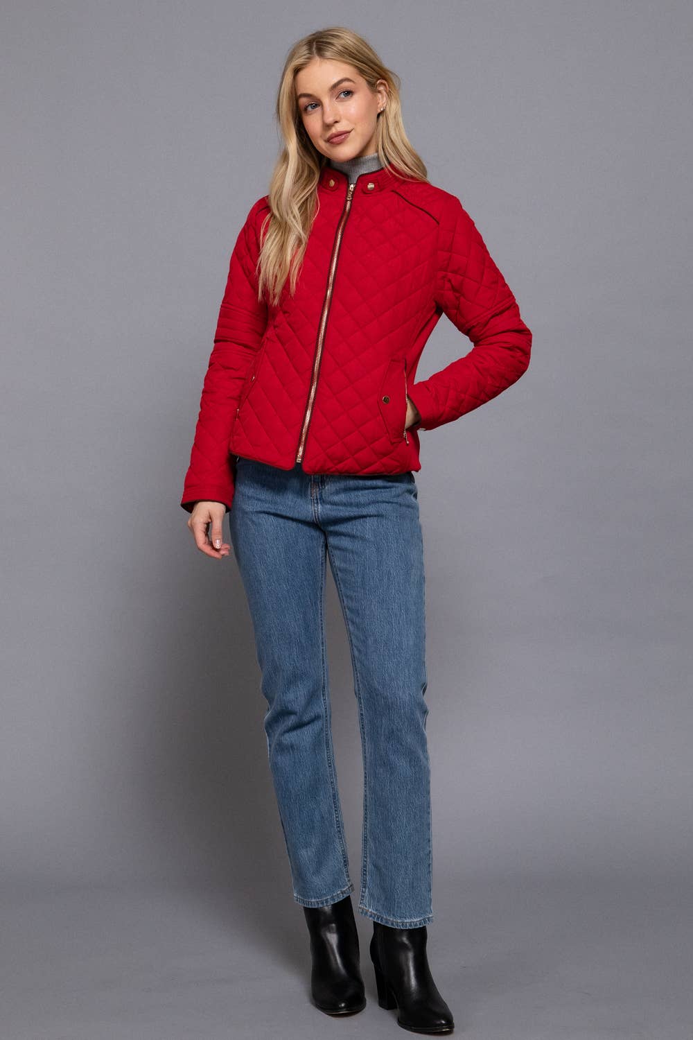 Suede Piping Detail Rib Quilted Padding Jacket