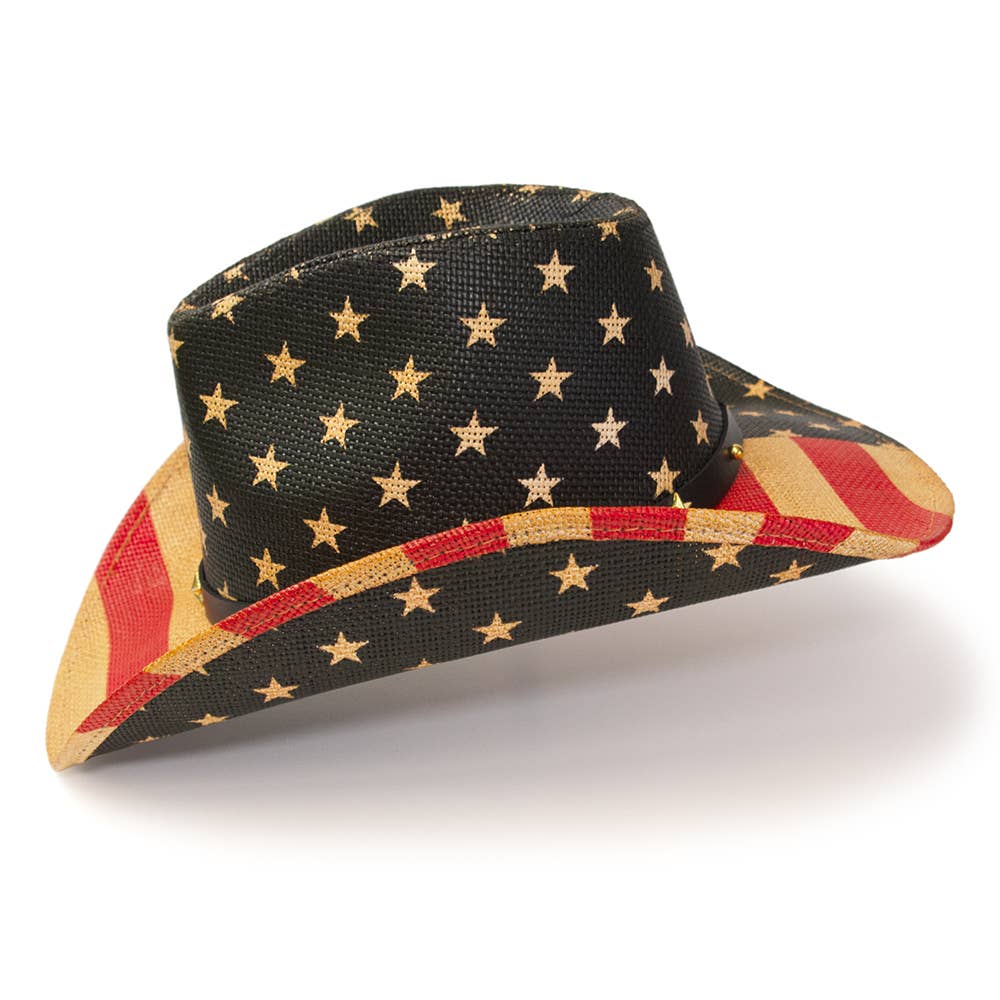 Red, Brown & Blue Americana Straw Western Hat: L/XL