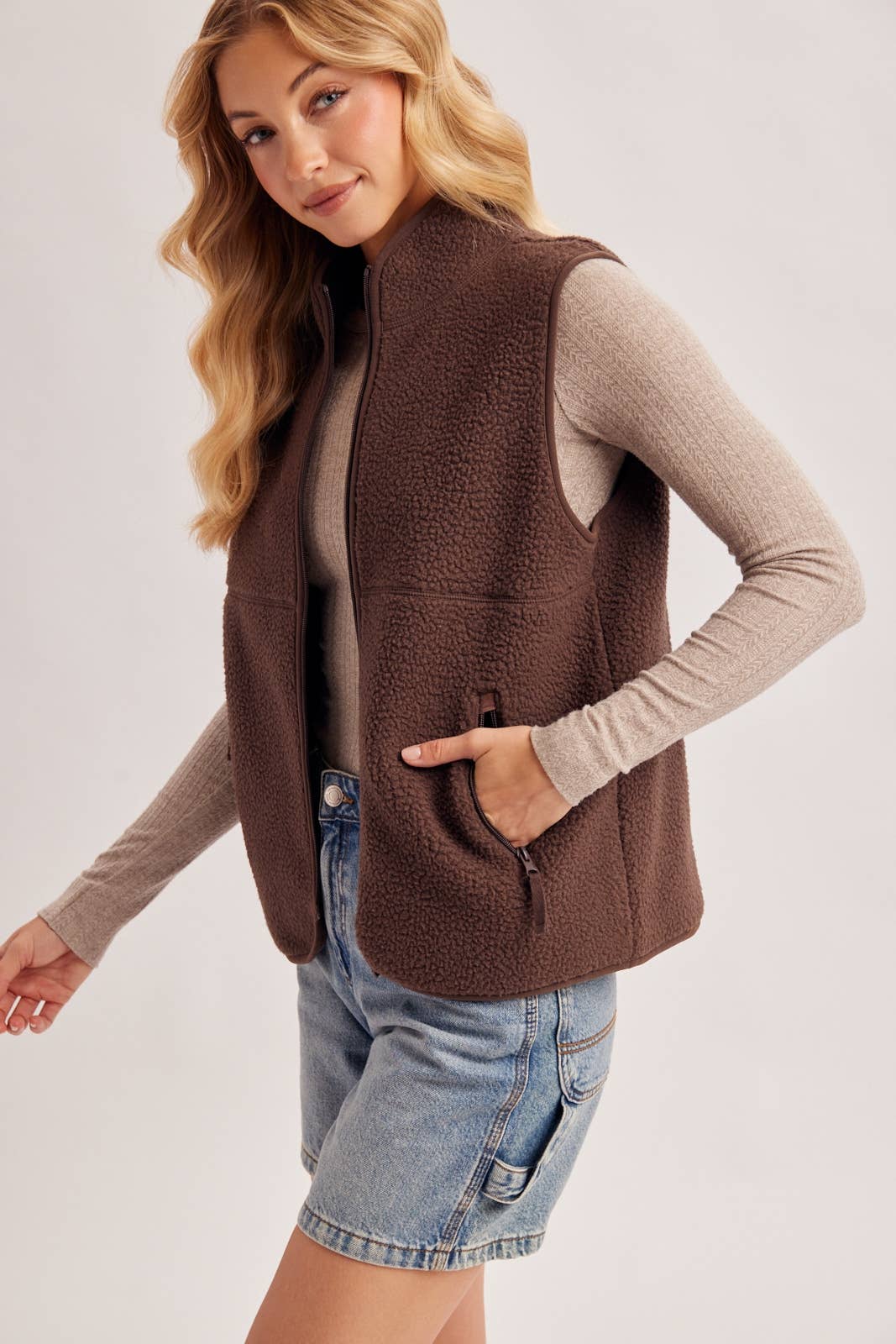 Peace Love Line Women's Sherpa Fleece Zip-Front Vest (PM5686)