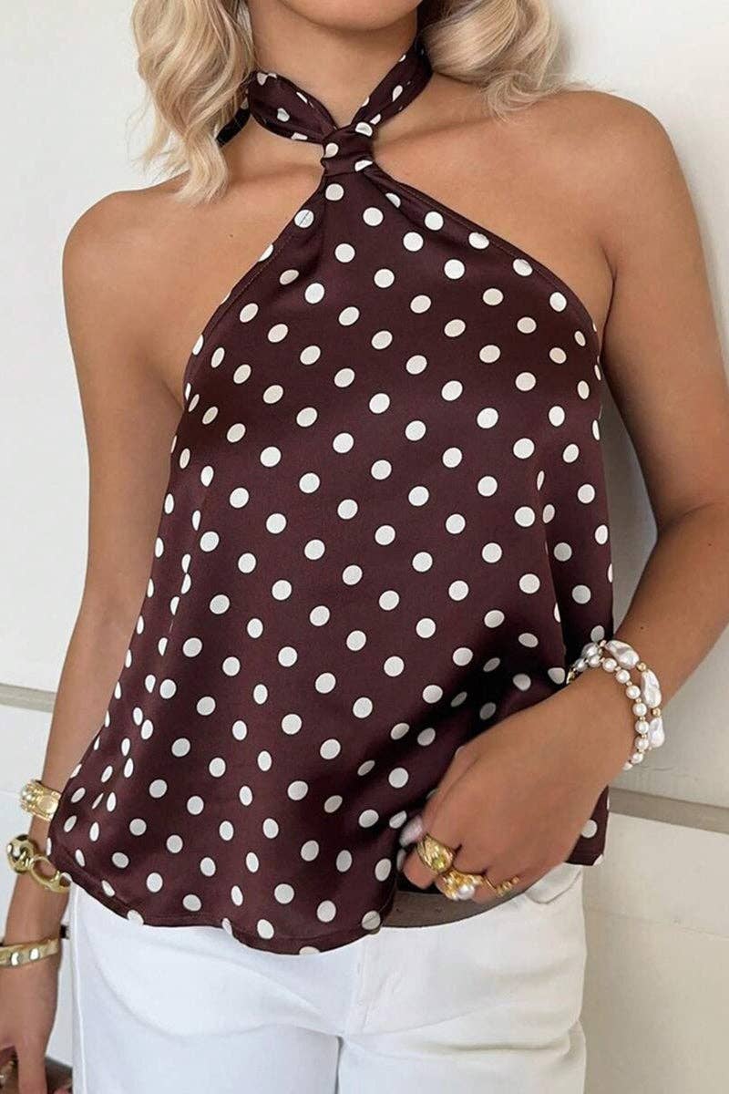 Soli Echo Polka Dot Halter Neck Tank Top – Brown