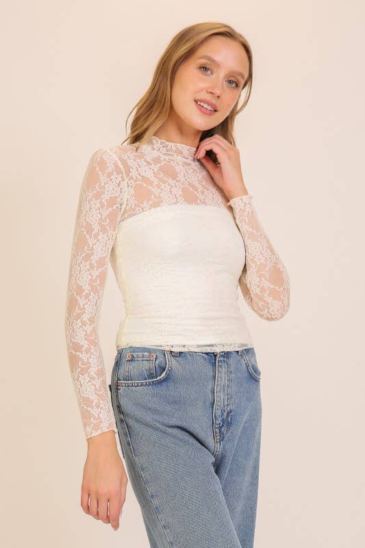 Timing Layer Me Lace High Neck Top