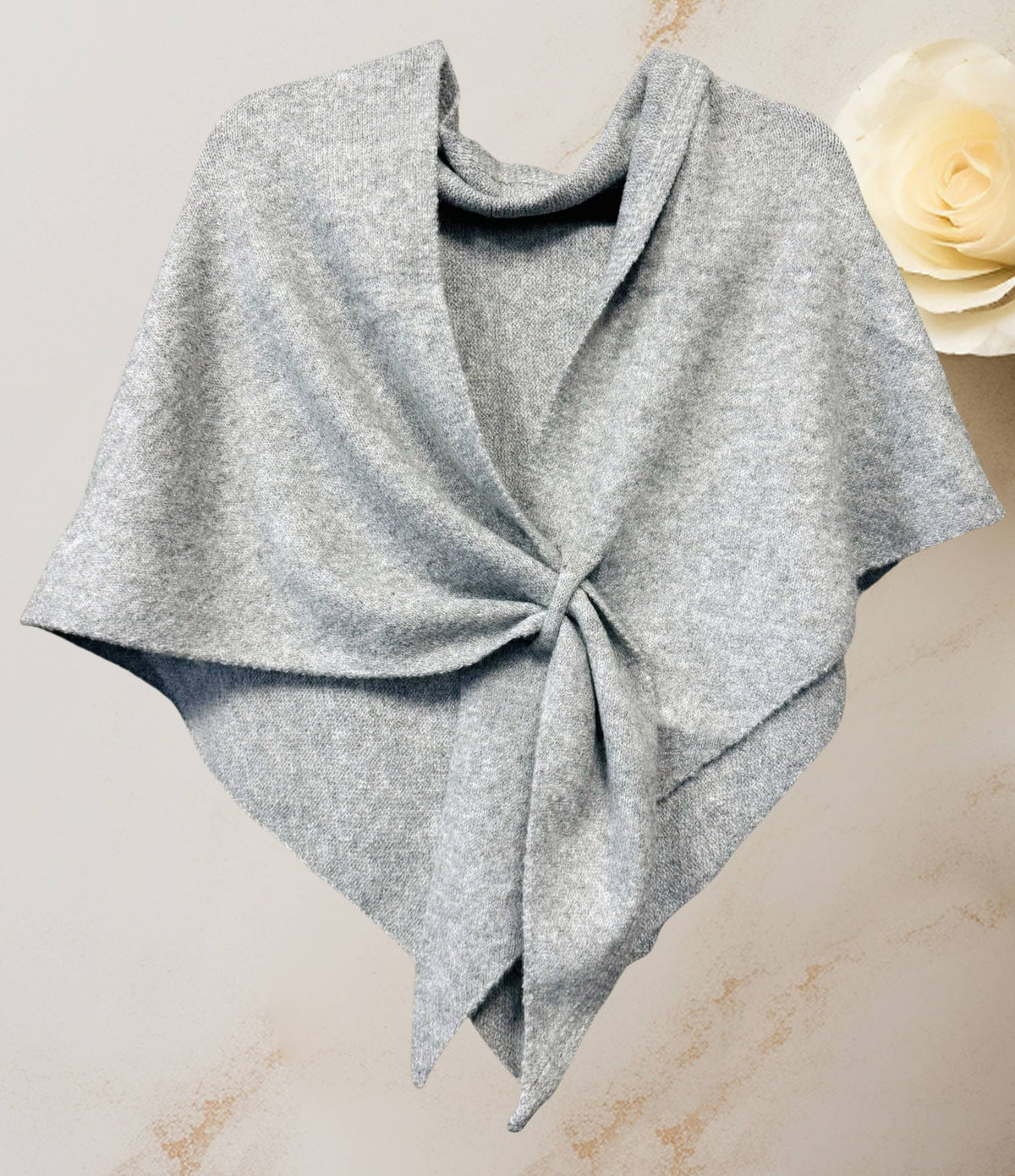 JC Sunny Fashion JC063345 Cashmere-Blend Knit Triangle Shawl with Cross-Front Design – Wine Red