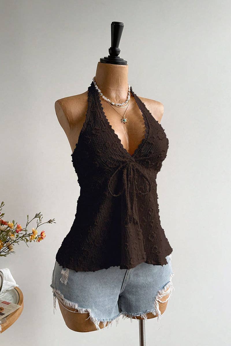 Soli Echo Halter Tie Back Floral Camisole Top – Wine