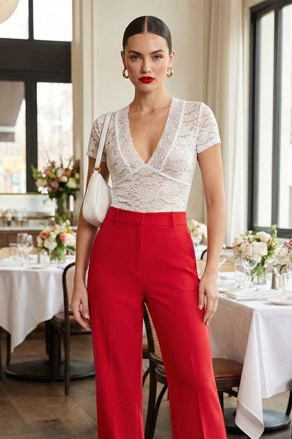 Timing Deep V-Neck Floral Lace Short Sleeve Top – Black