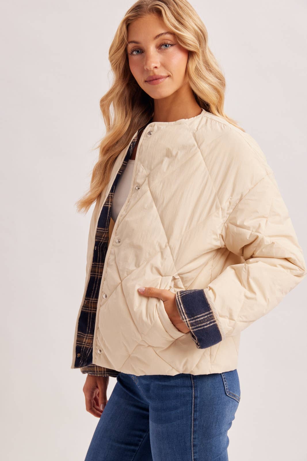 PM6144 - CONTRAST ROLL UP CUFFS PUFFER JACKET