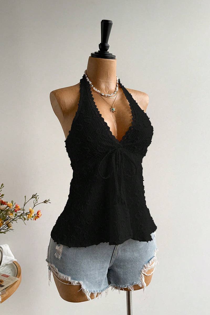 Soli Echo Halter Tie Back Floral Camisole Top – Wine