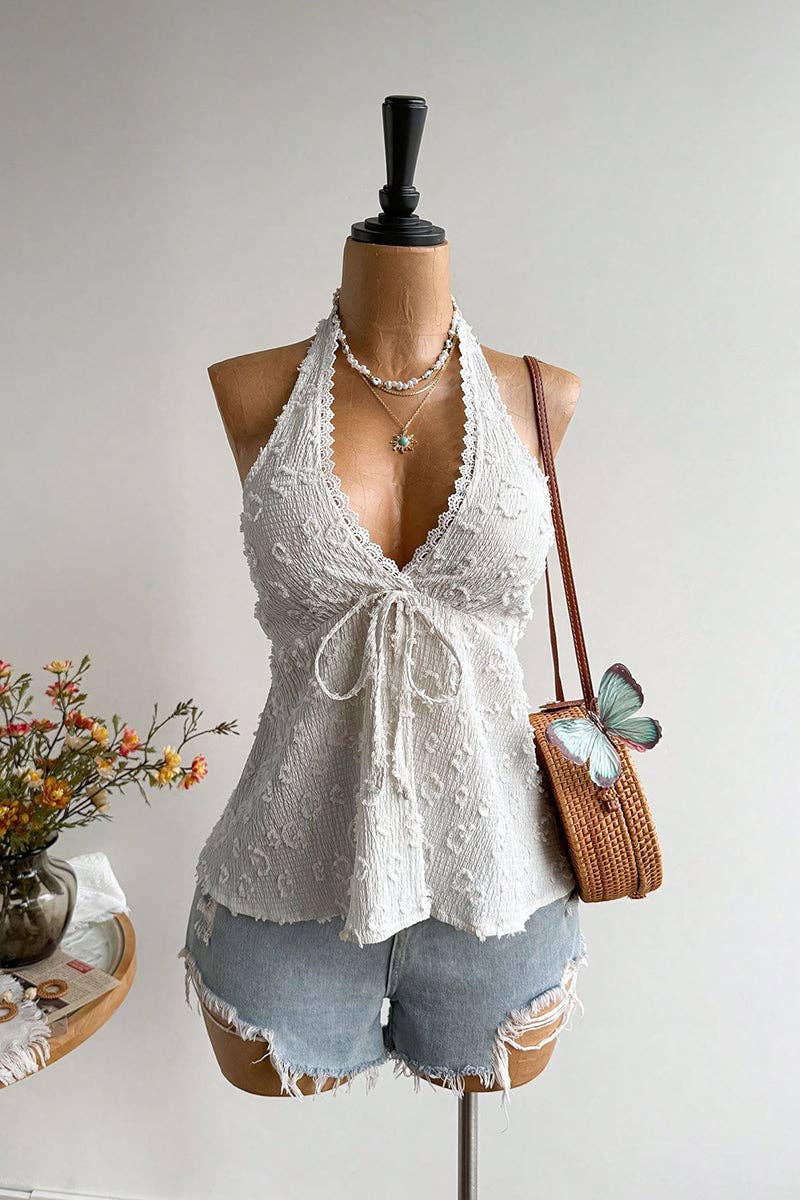 Soli Echo Halter Tie Back Floral Camisole Top – Wine